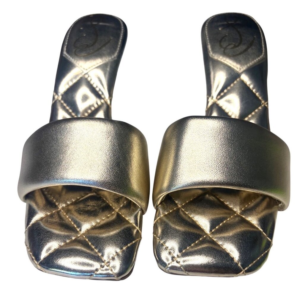 Sam Edelman Starla Heeled Sandals Gold Leather Quilted Footbed Size 7 New In Box - Picture 5 of 11